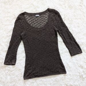 Y2K Ann Taylor Brown Crochet Knit Scoop Neck Top